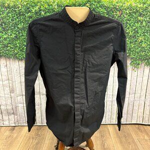 Husenji Mens Shirt Asian Inspired Minimalist Black Cotton Size Small (SKU: 31M)